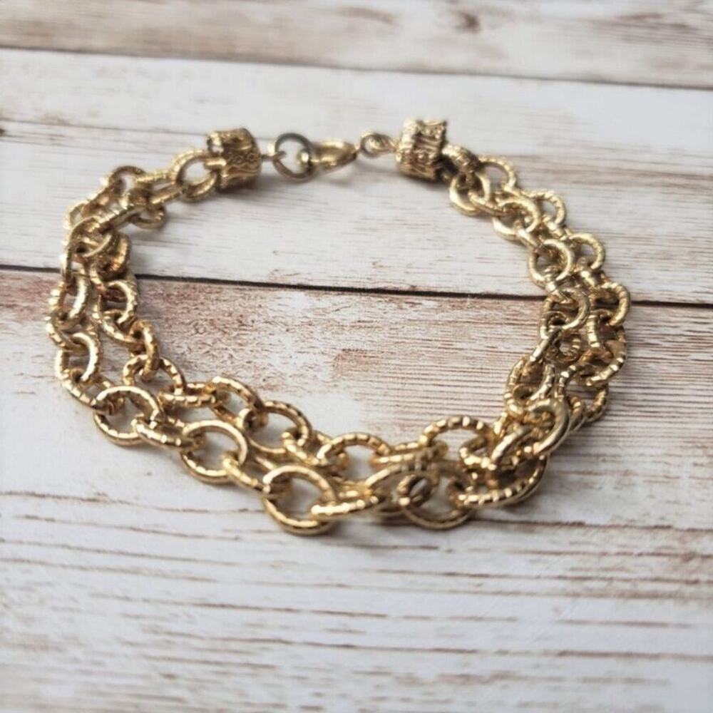 Vintage Bracelet / Bangle Gold Tone Double Chain Bracelet - Picture 3 of 4
